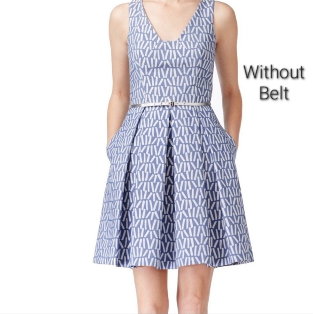 Calvin Klein Womens Blue & White, Fit & Flare Sheath Dress- Without Belt- Size 8